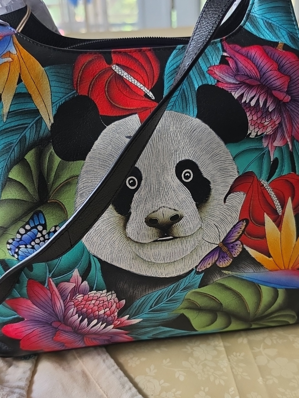 Women's Colorful Panda Floral Crossbody Bag - Black & Multicolor